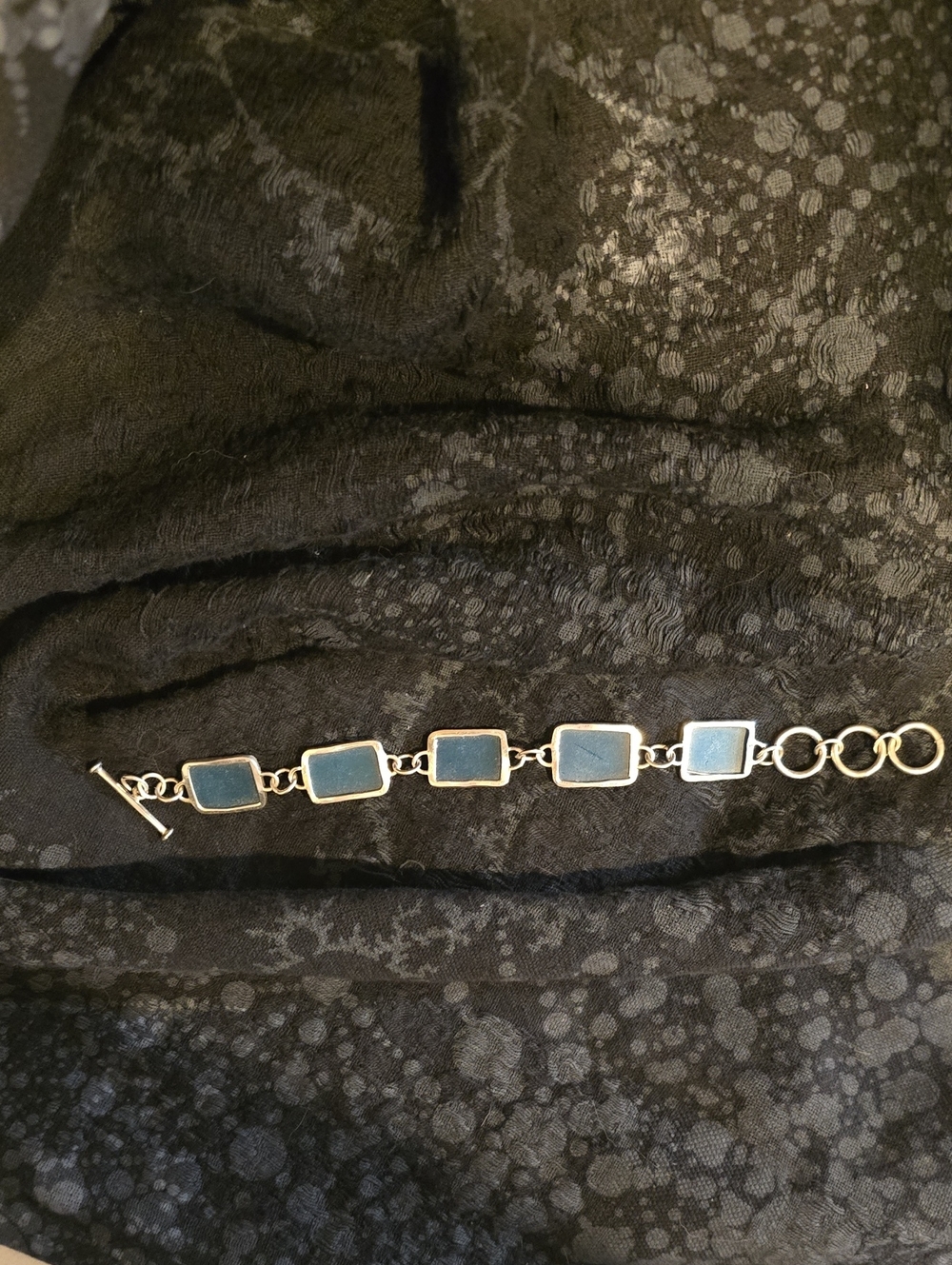 Handmade Sterling Silver Blue Sea Glass Link Toggle Bracelet